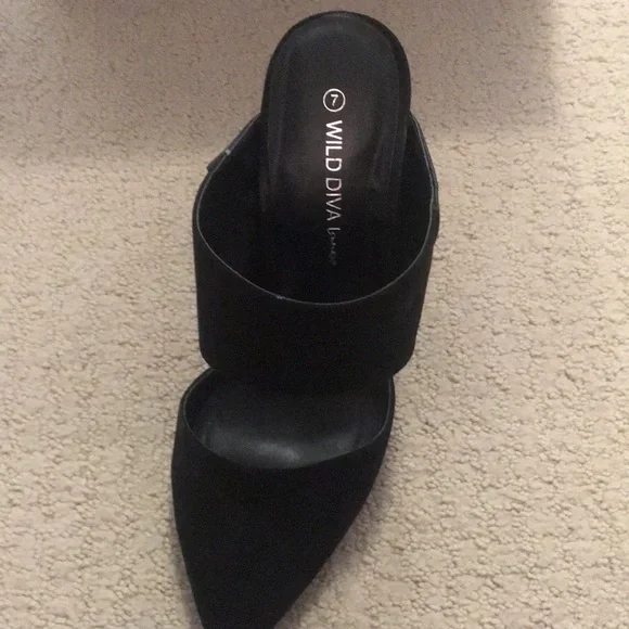 🔻Wild Diva🔻Adora Mules Stiletto Heels Black Suede Shoes - Picture 5 of 12